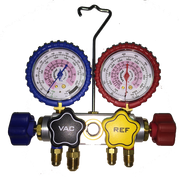 Imperial 800 Gauges Four Valve Manifold 60" Hoses R410a- 5/16" W/ 3/8 Vac Hose SAE