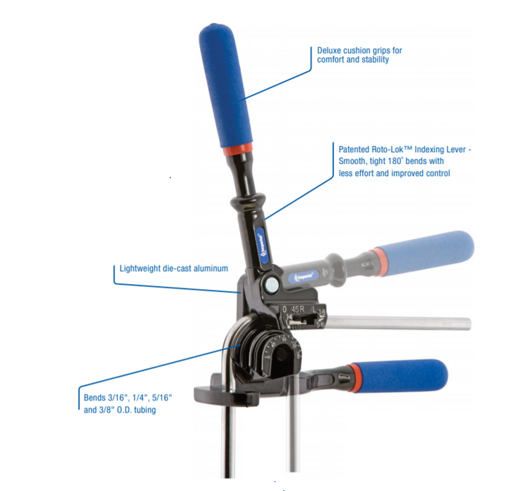 Imperial Multi-head Lever 180° Pipe Bender Roto-lok For 3/16” 1/4” 5/16” And 3/8” O.d. - 470-fh