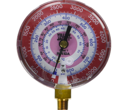 Yellow Jacket 3-1/8 in. 80mm Dry Manifold Red Pressure Celsius Gauge KPa/PSI R-32/410A - 49109