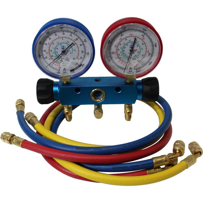 2 Piston Valve Multi-Refrigerant Gauge Set w/ 90cm Hoses