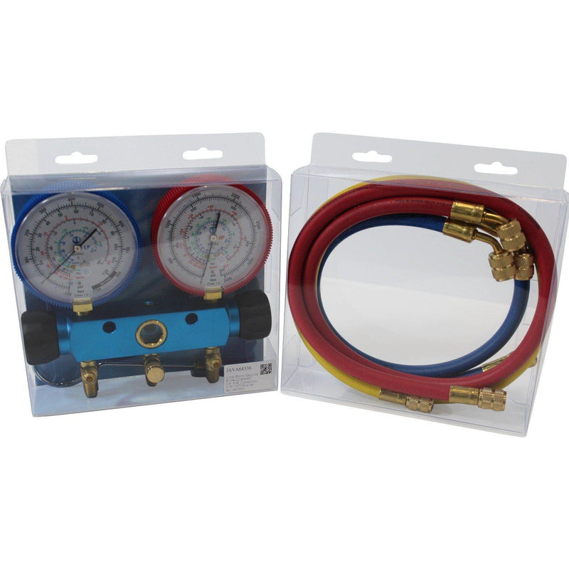 2 Piston Valve Multi-Refrigerant Gauge Set w/ 90cm Hoses