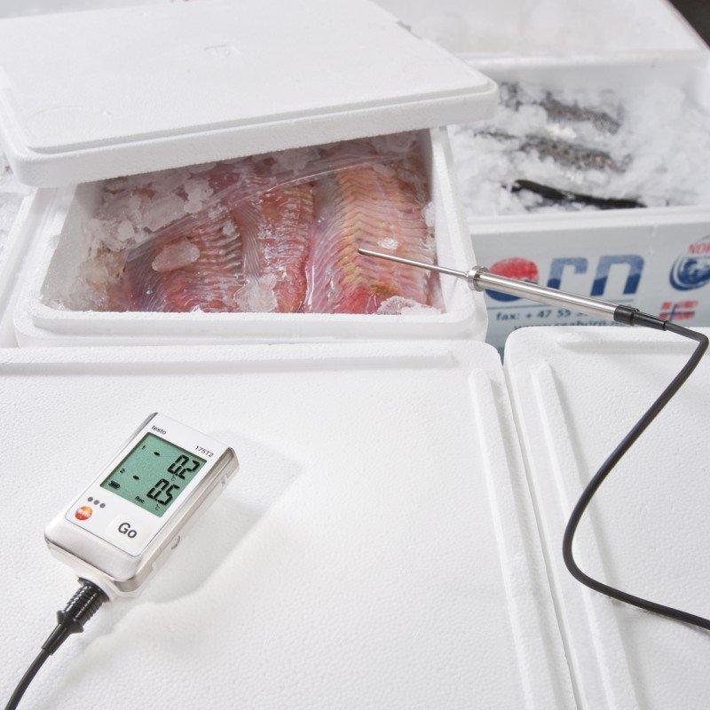 Two-channel temperature data logger used on HVAC equipment to track changes over time