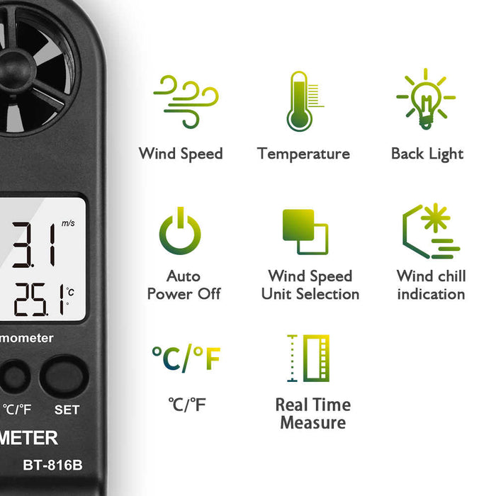 Bemeter Shooting Handheld Anemometer – Digital Wind Speed & Air Flow Tester