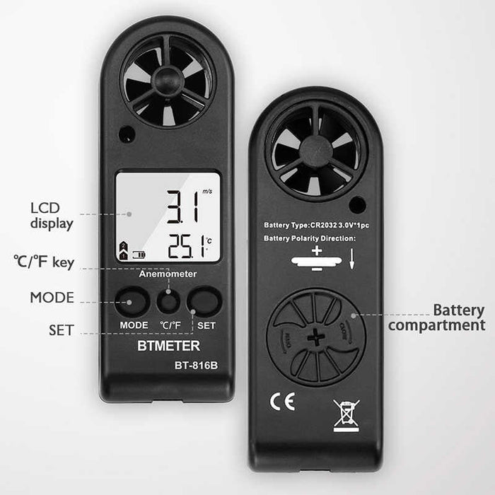 Bemeter Shooting Handheld Anemometer – Digital Wind Speed & Air Flow Tester