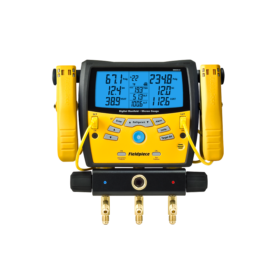 Digital manifold gauge set used for stable pressure readings during refrigerant charging and diagnostics