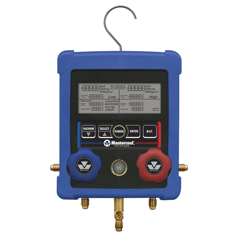Digital manifold used to monitor nitrogen pressure test stability on an Australian HVAC install